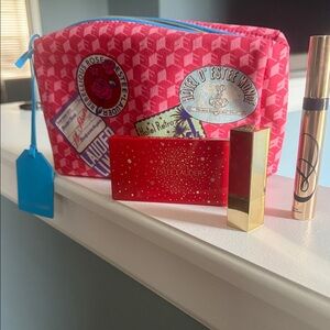 Estee Lauder Red and Gold Makeup Set with Pink Bag